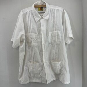Haband Guayabera Shirt Mens XL White Short Sleeve Button Up Cotton Summer